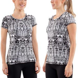LULULEMON Lively Crewneck T-SHIRT Vitasea Black GLACIER Lace Pattern! Size 4!